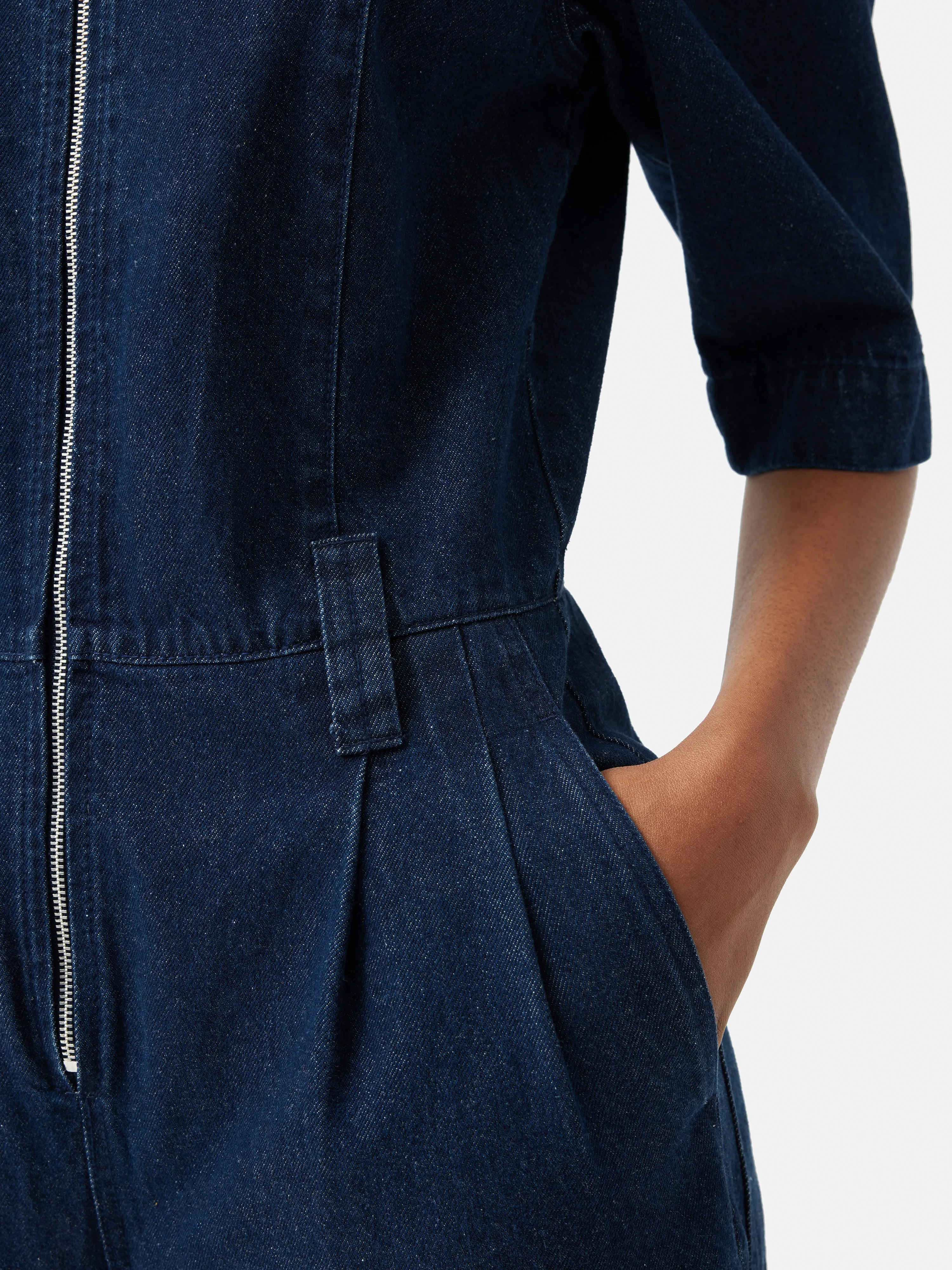 Denim Zip Front Jumpsuit | Indigo