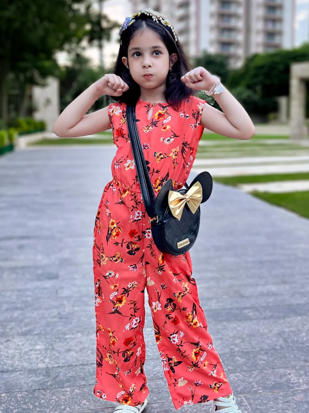 Elasticated key-hole Jumpsuit for Girls