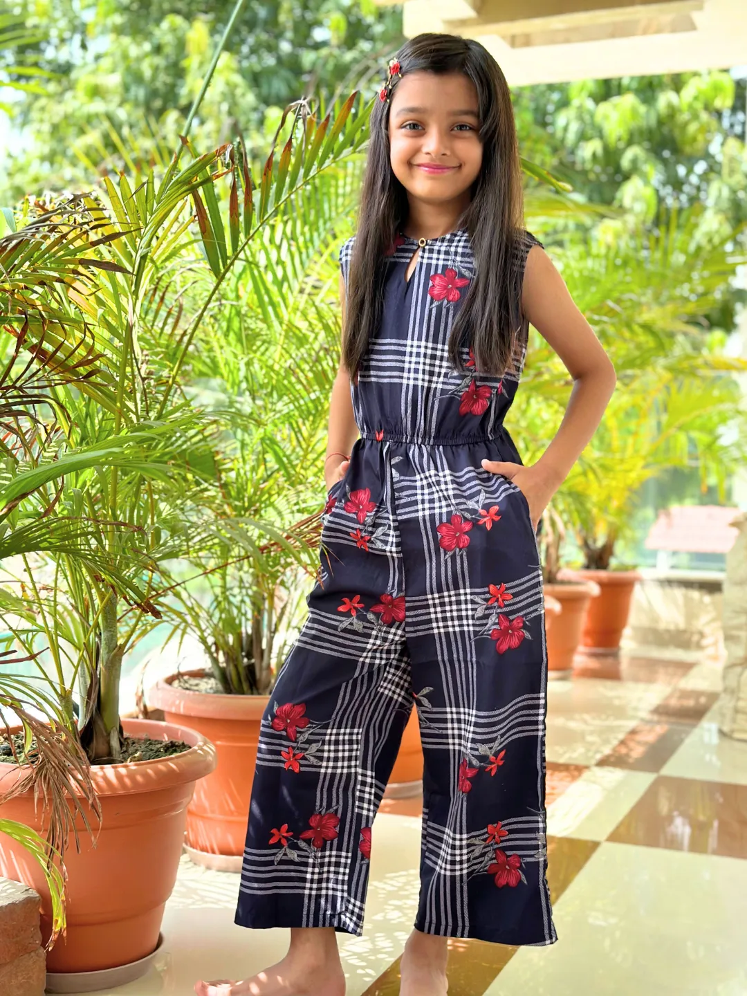 Elasticated key-hole Jumpsuit for Girls