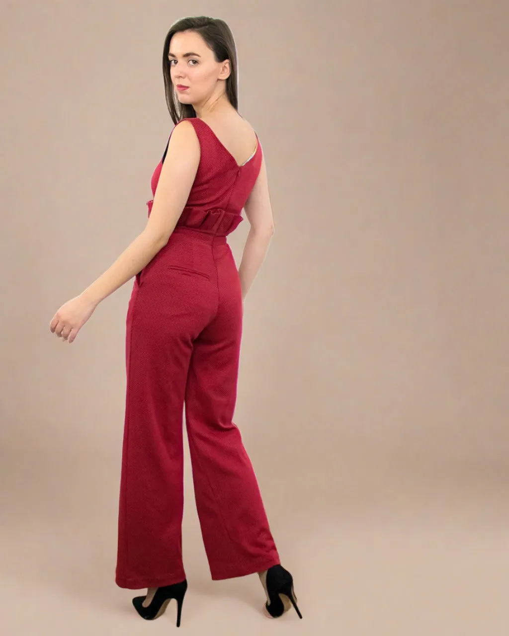 Elvira Red Organic Cotton Wide Leg Jumpsuit for Weddings