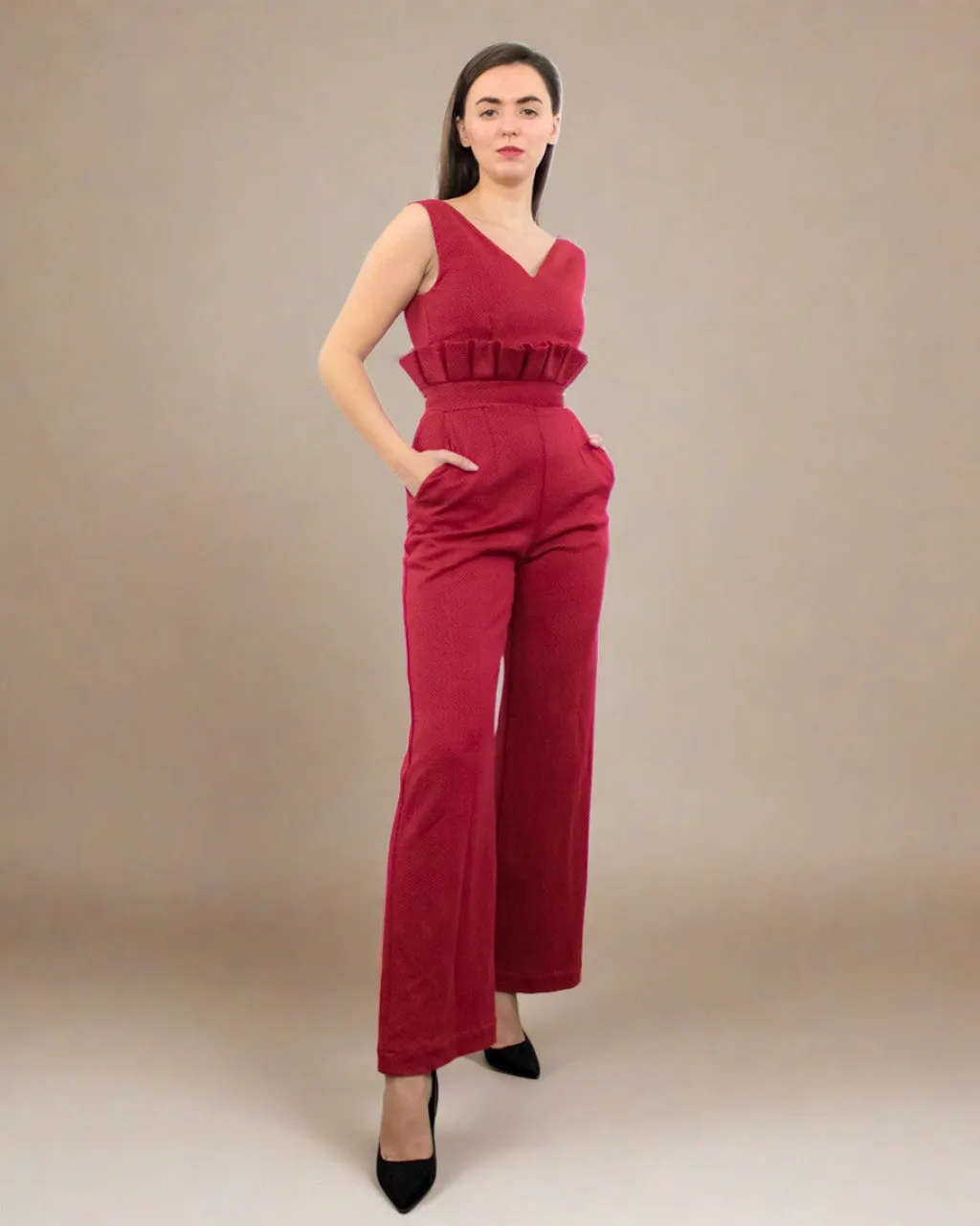 Elvira Red Organic Cotton Wide Leg Jumpsuit for Weddings