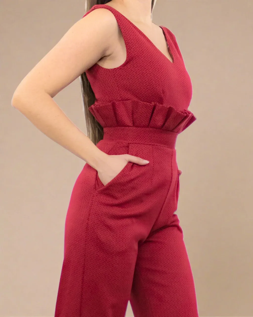 Elvira Red Organic Cotton Wide Leg Jumpsuit for Weddings