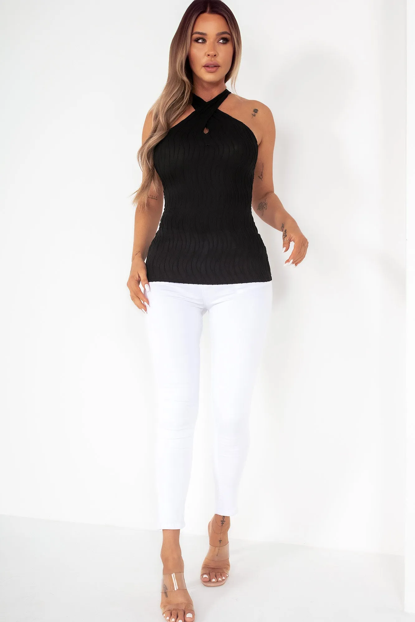 Emer Black Textured Top