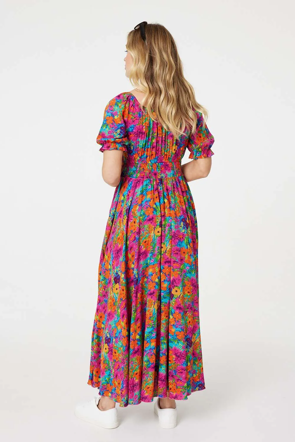 Floral Drawstring Empire Waist Maxi Dress