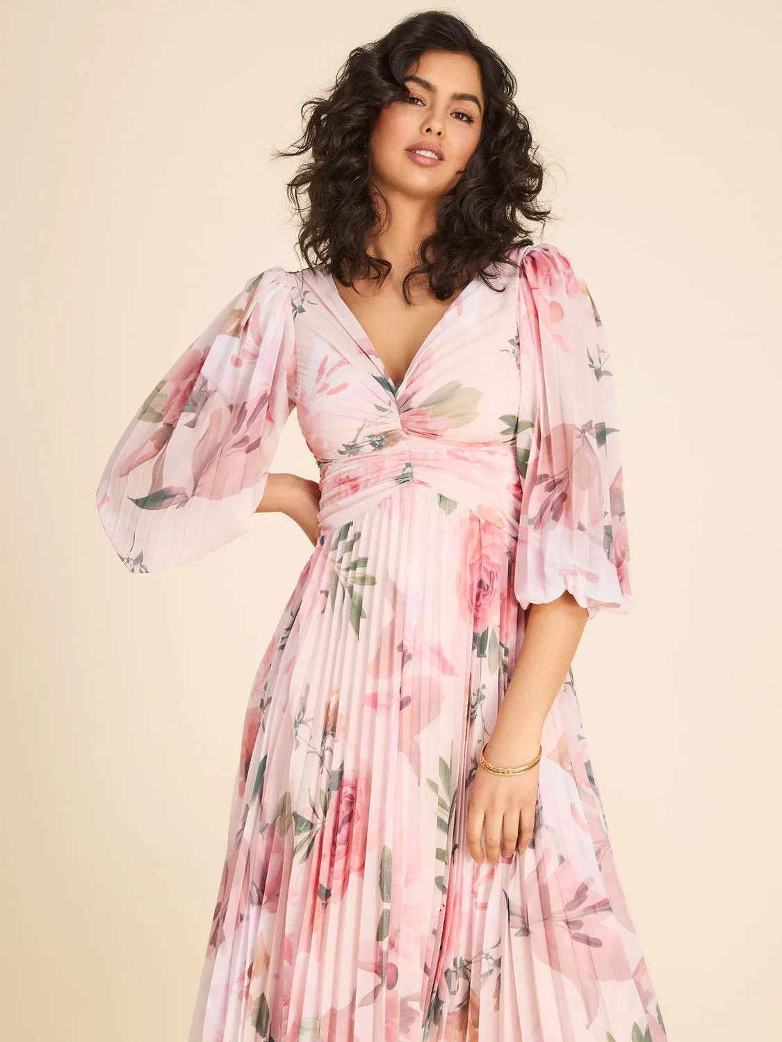 Floral Printed Pleated Midi Dress