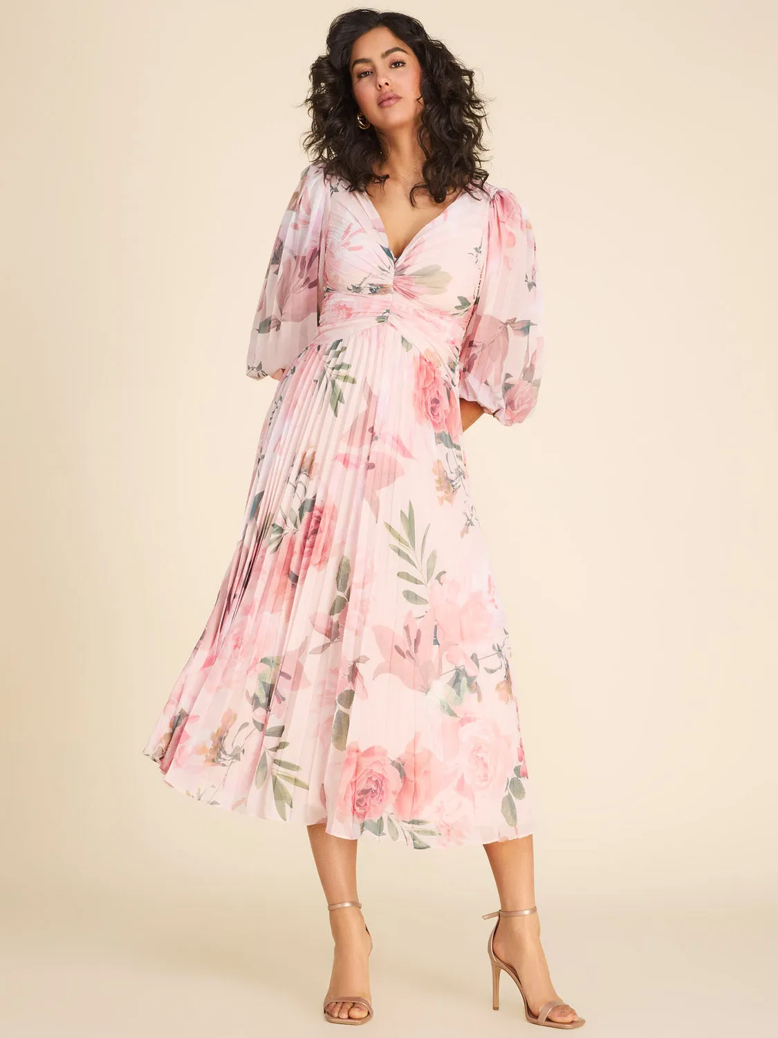 Floral Printed Pleated Midi Dress