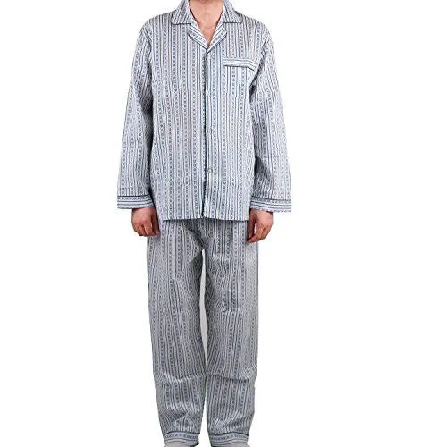 GLOBAL MEN'S STRIPE PRINT PLUS-SIZE SLEEPWEAR 100% COTTON PAJAMAS SET, BLUE (XX-LARGE)