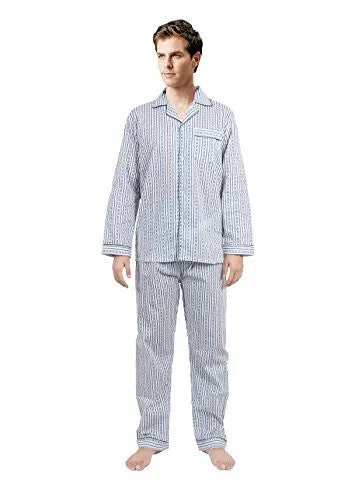 GLOBAL MEN'S STRIPE PRINT PLUS-SIZE SLEEPWEAR 100% COTTON PAJAMAS SET, BLUE (XX-LARGE)