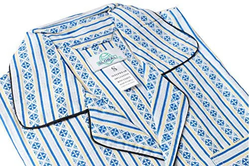 GLOBAL MEN'S STRIPE PRINT PLUS-SIZE SLEEPWEAR 100% COTTON PAJAMAS SET, BLUE (XX-LARGE)