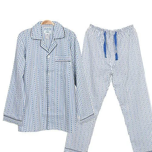 GLOBAL MEN'S STRIPE PRINT PLUS-SIZE SLEEPWEAR 100% COTTON PAJAMAS SET, BLUE (XX-LARGE)