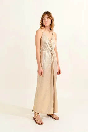 Gold Metallic Front Slit Dress