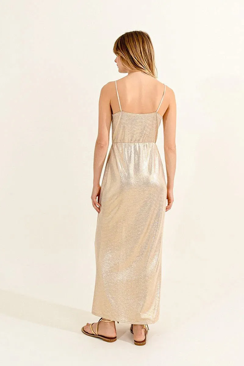 Gold Metallic Front Slit Dress