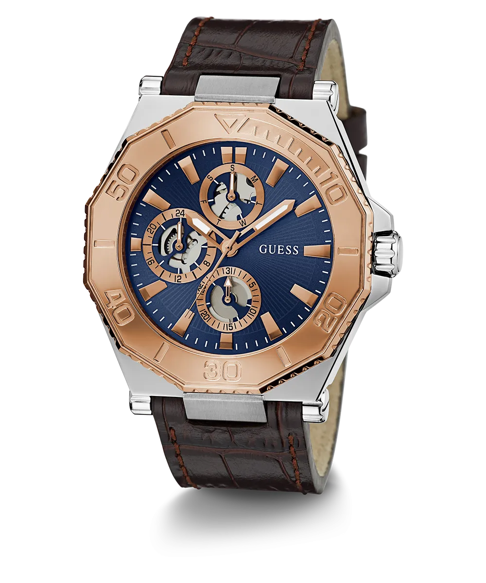 GUESS Mens Brown 2-Tone Multi-function Watch