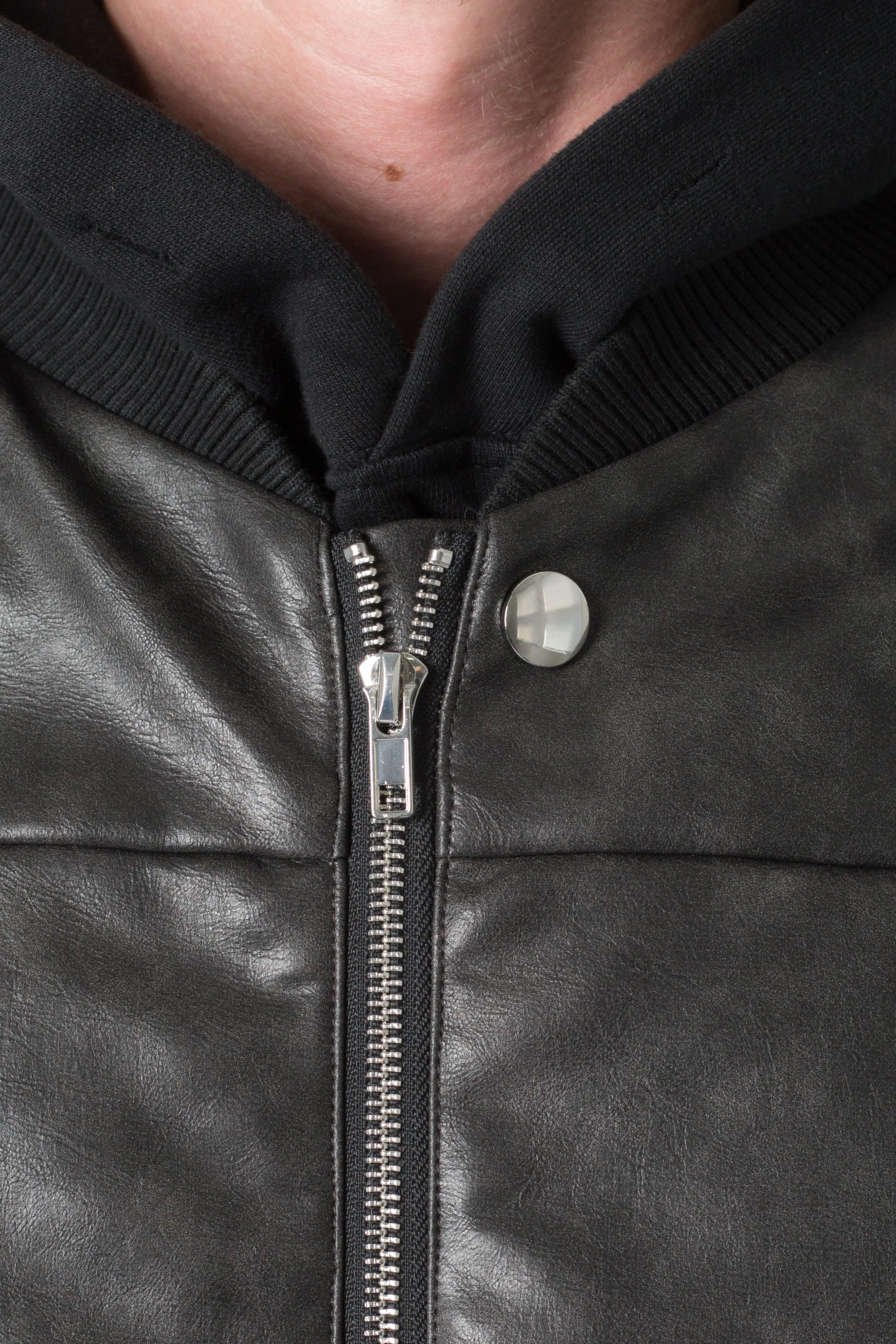 Leather Bomber Vest - Black