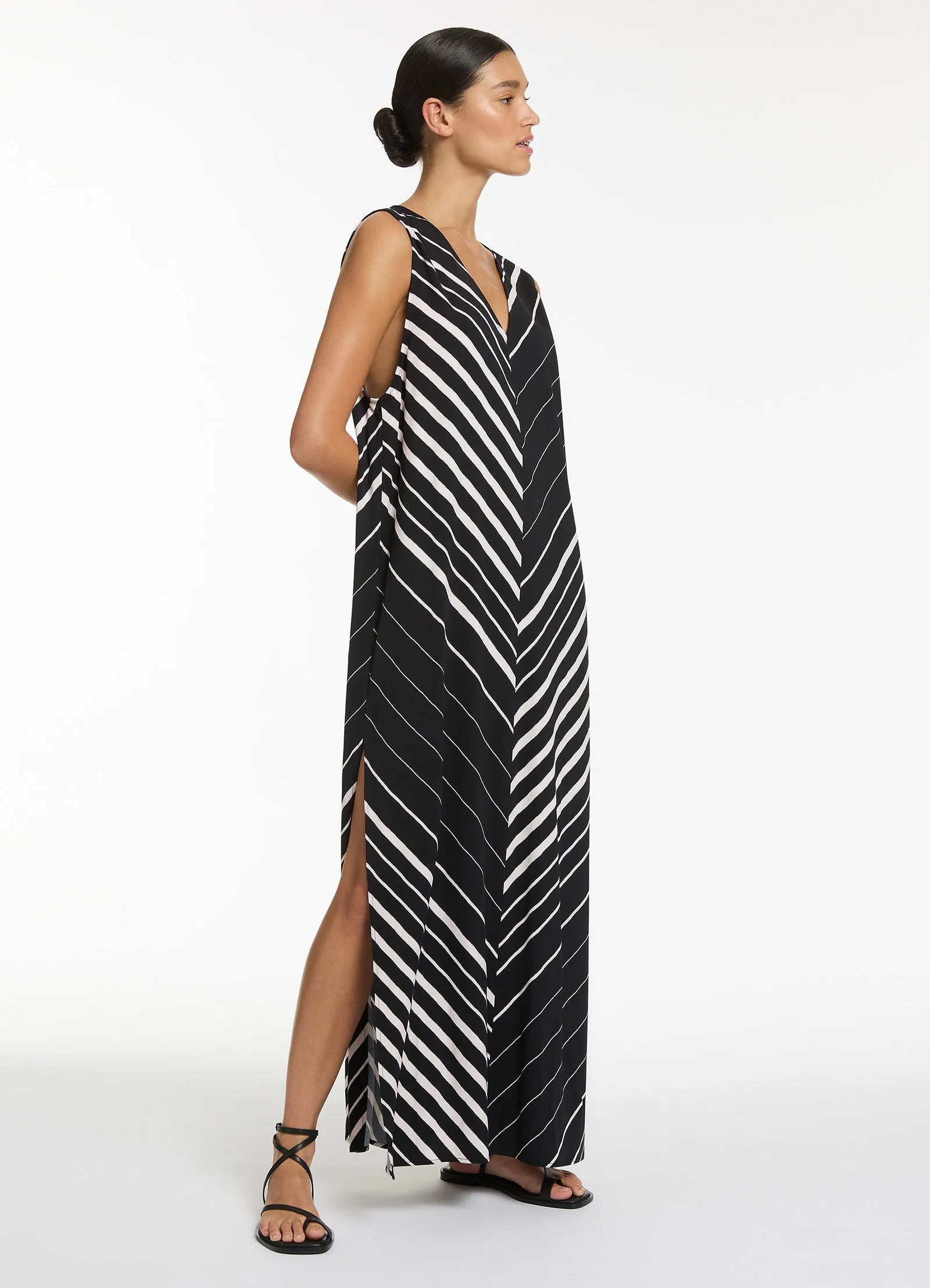 Lunar Stripe Sleeveless Maxi Kaftan - Black/Chalk