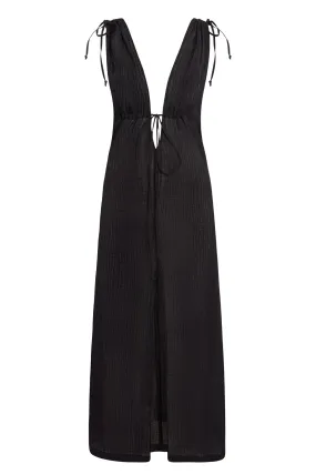 Mallorca Dress - Black Crinkle Linen