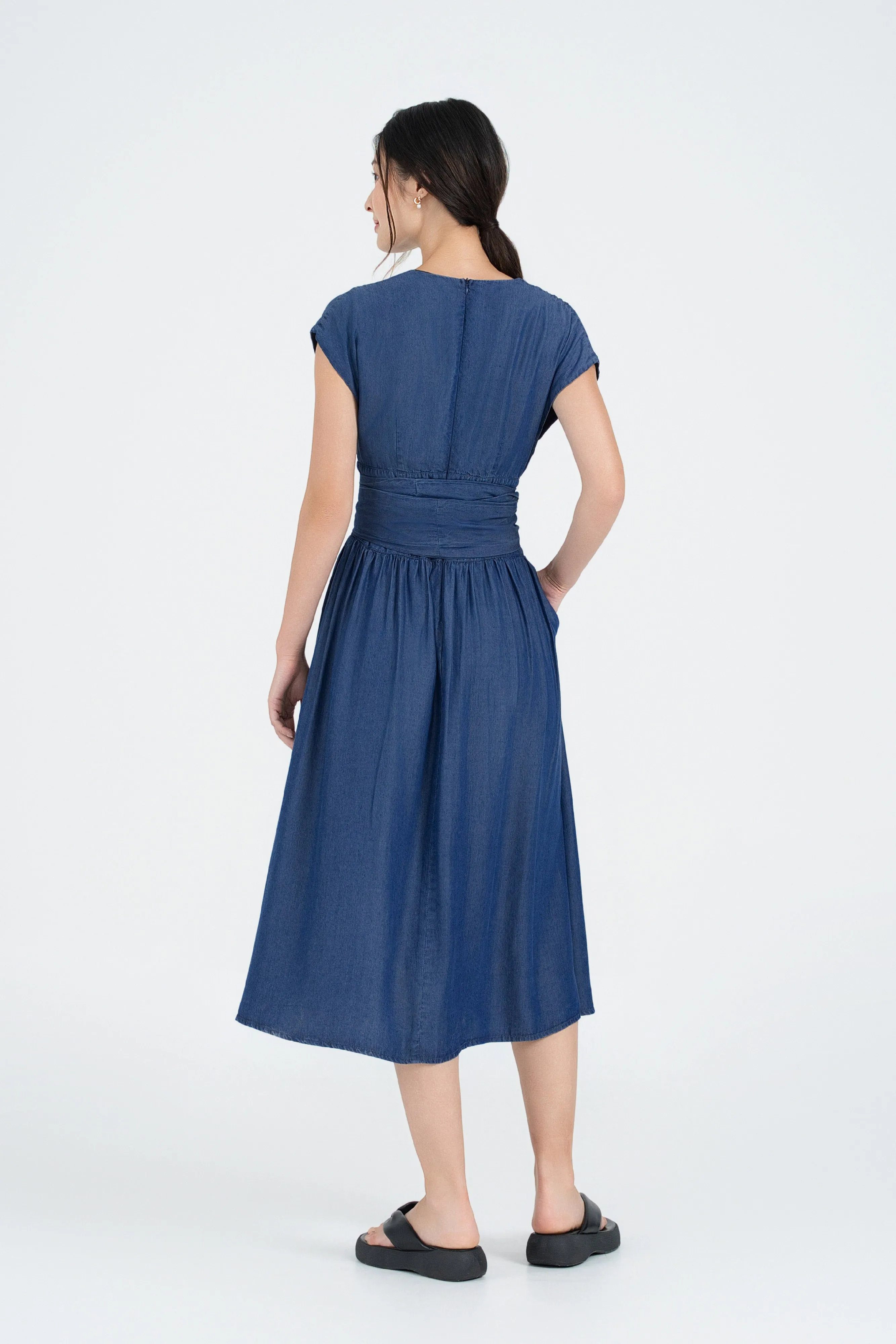 Margo Belted Denim Maxi Dress