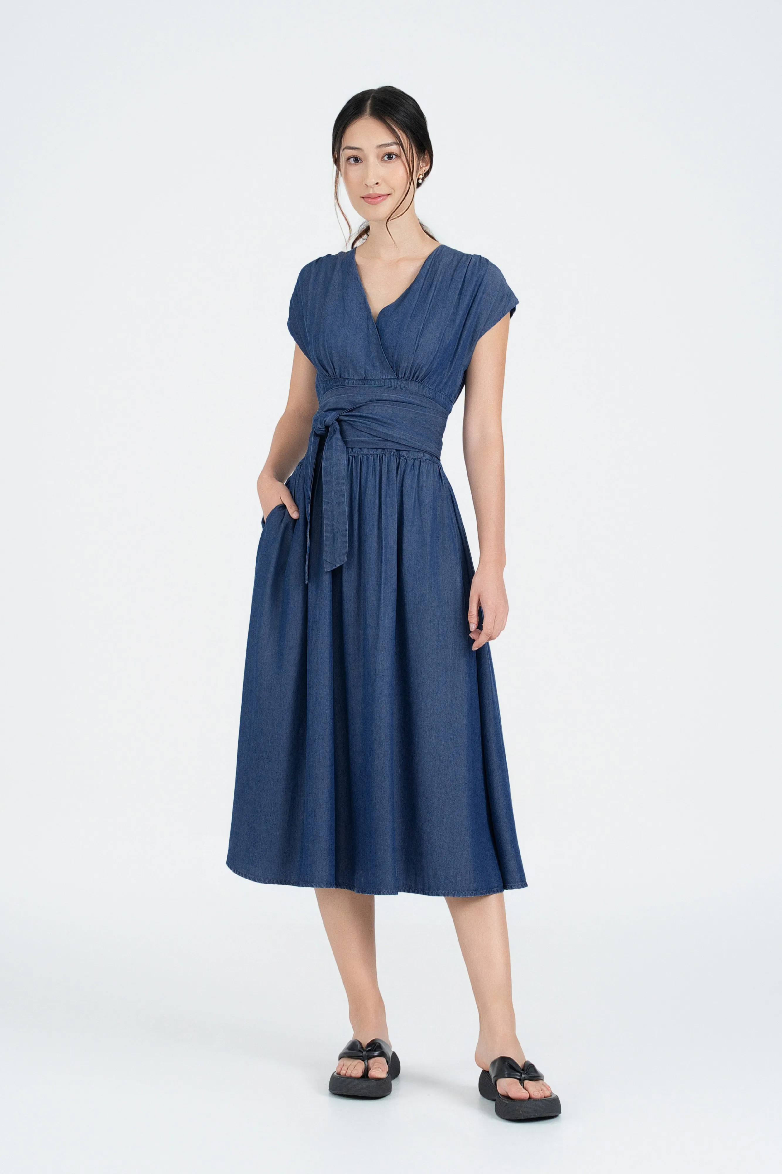 Margo Belted Denim Maxi Dress