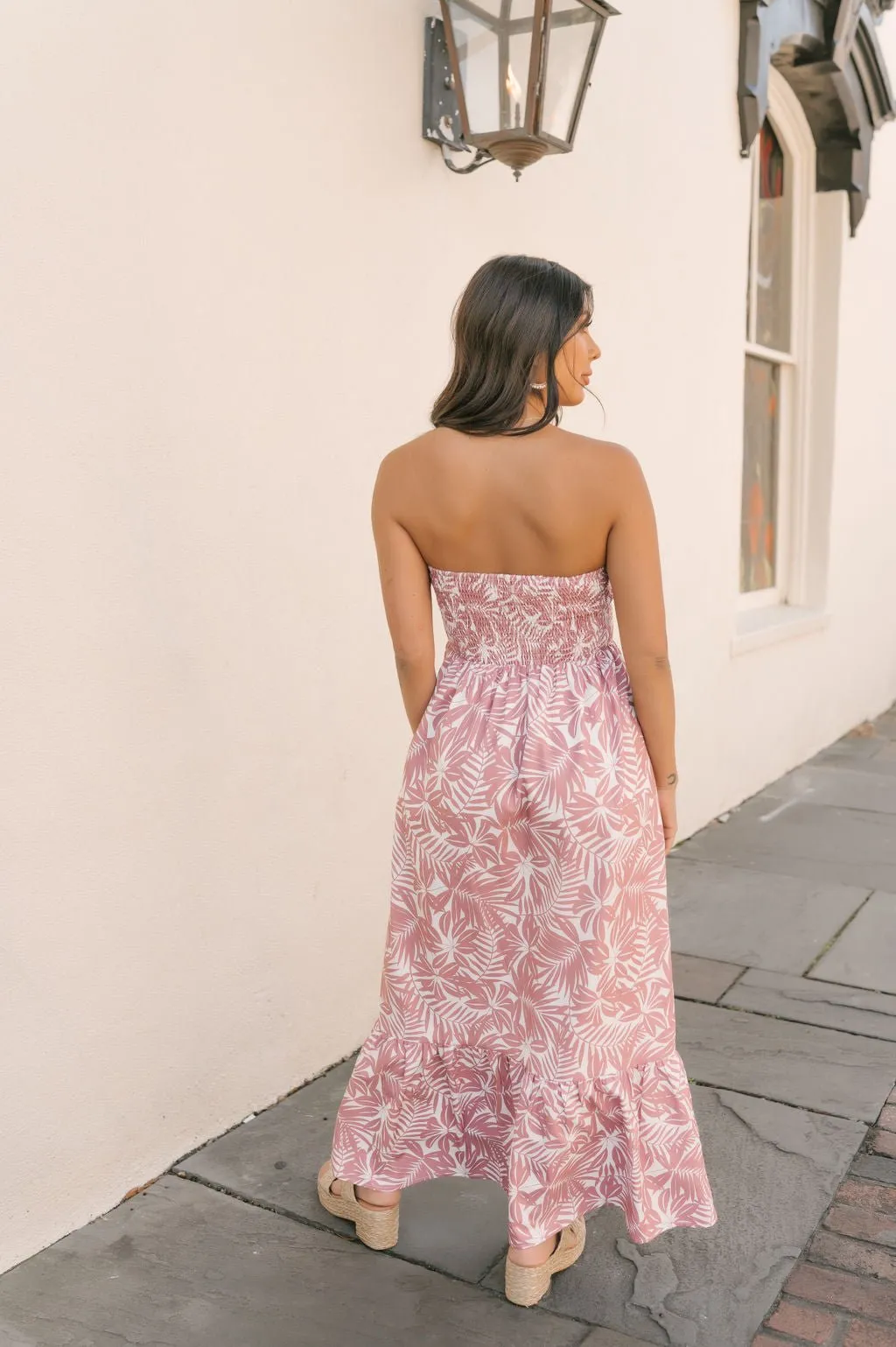 Mauve Floral Print Strapless Maxi Dress - FINAL SALE