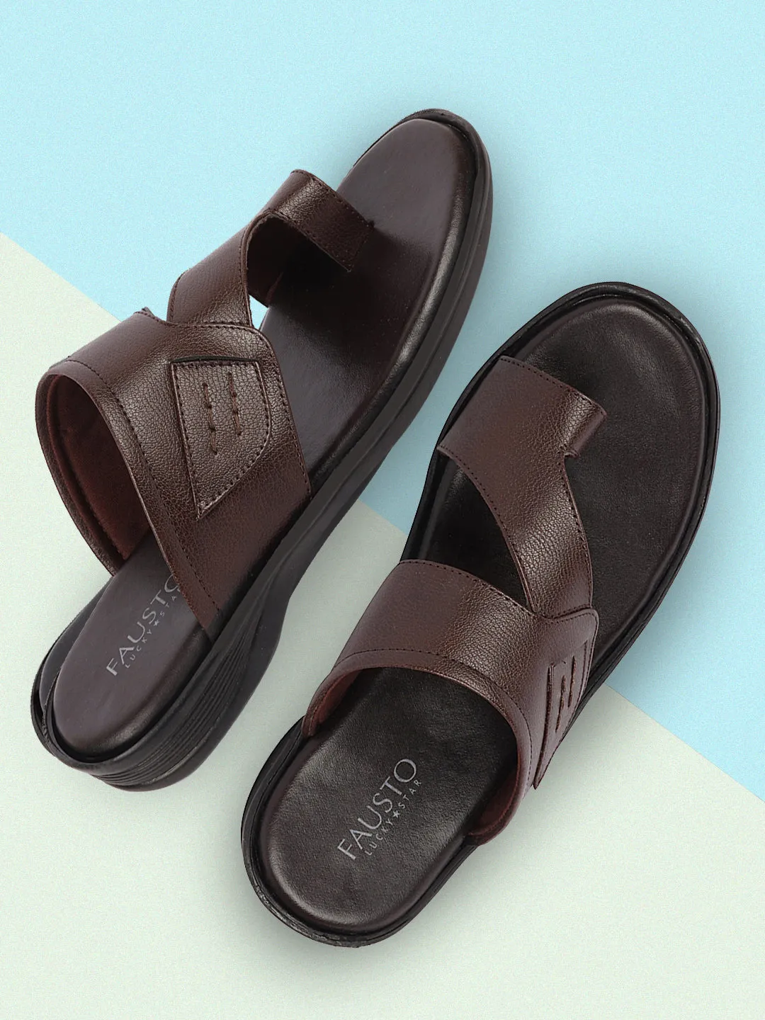 Men Brown Daily Indoor Outdoor Multi Strap Slip On Toe Ring Slipper