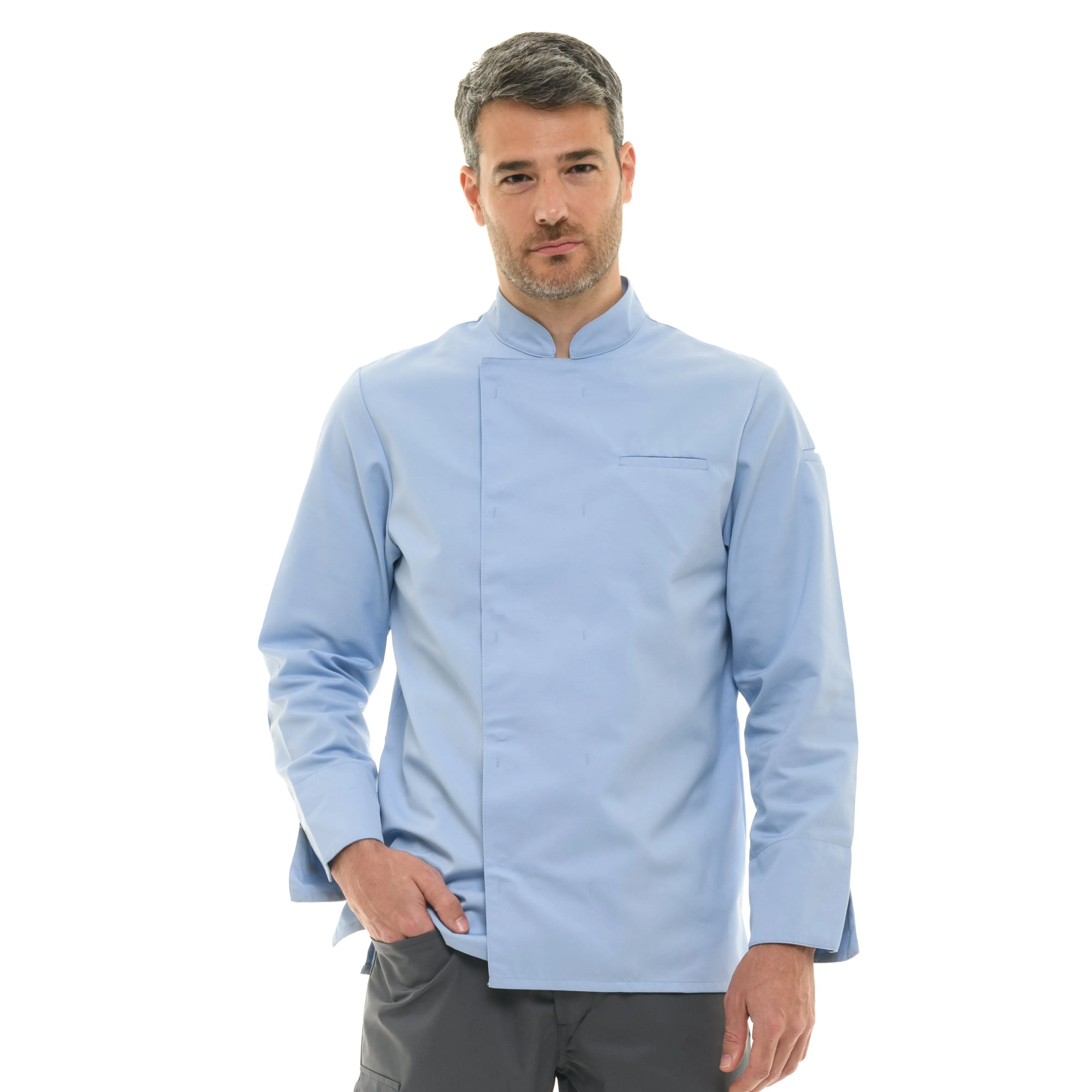 Men's Long Sleeve Sky Blue Chef's Coat  - MANELLI