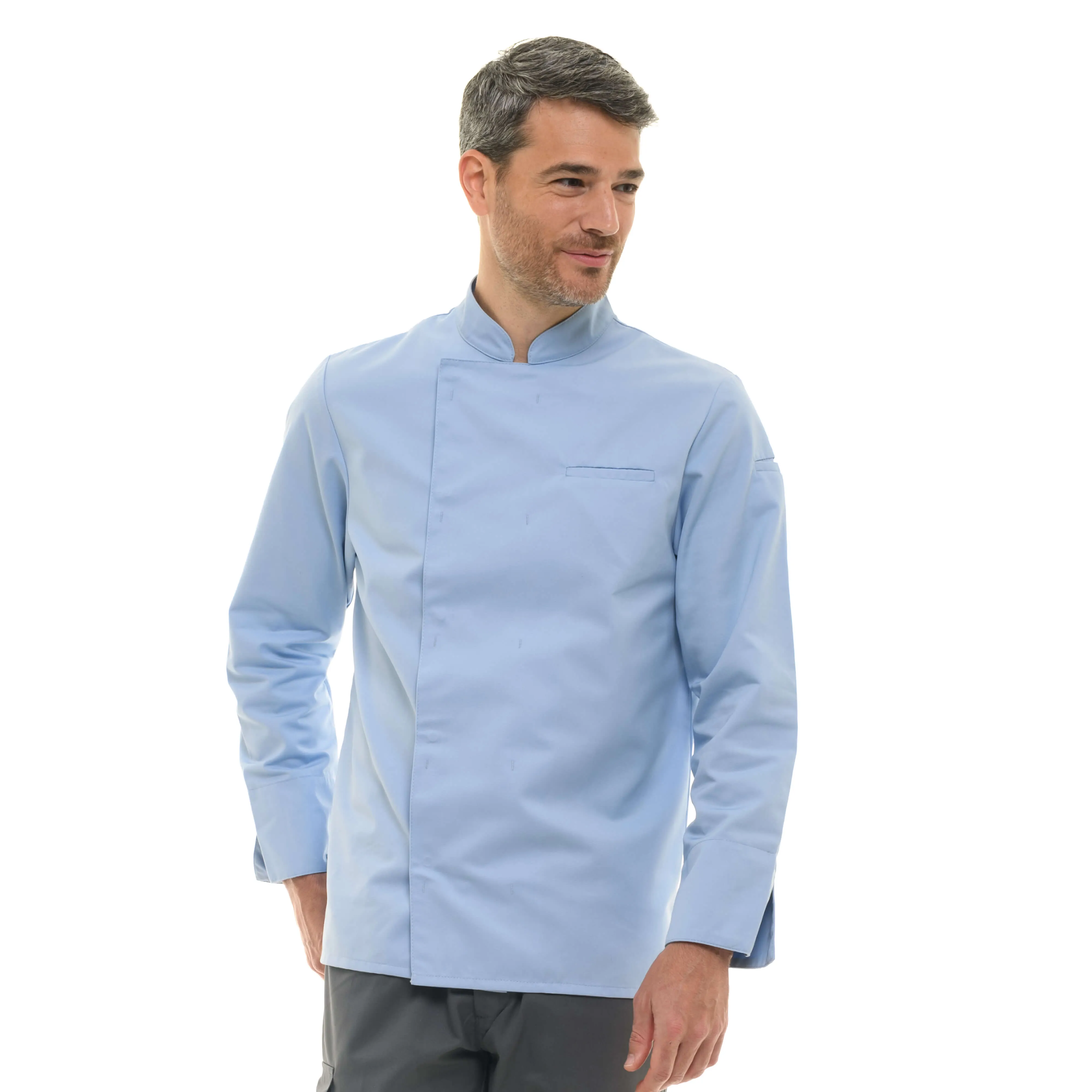 Men's Long Sleeve Sky Blue Chef's Coat  - MANELLI