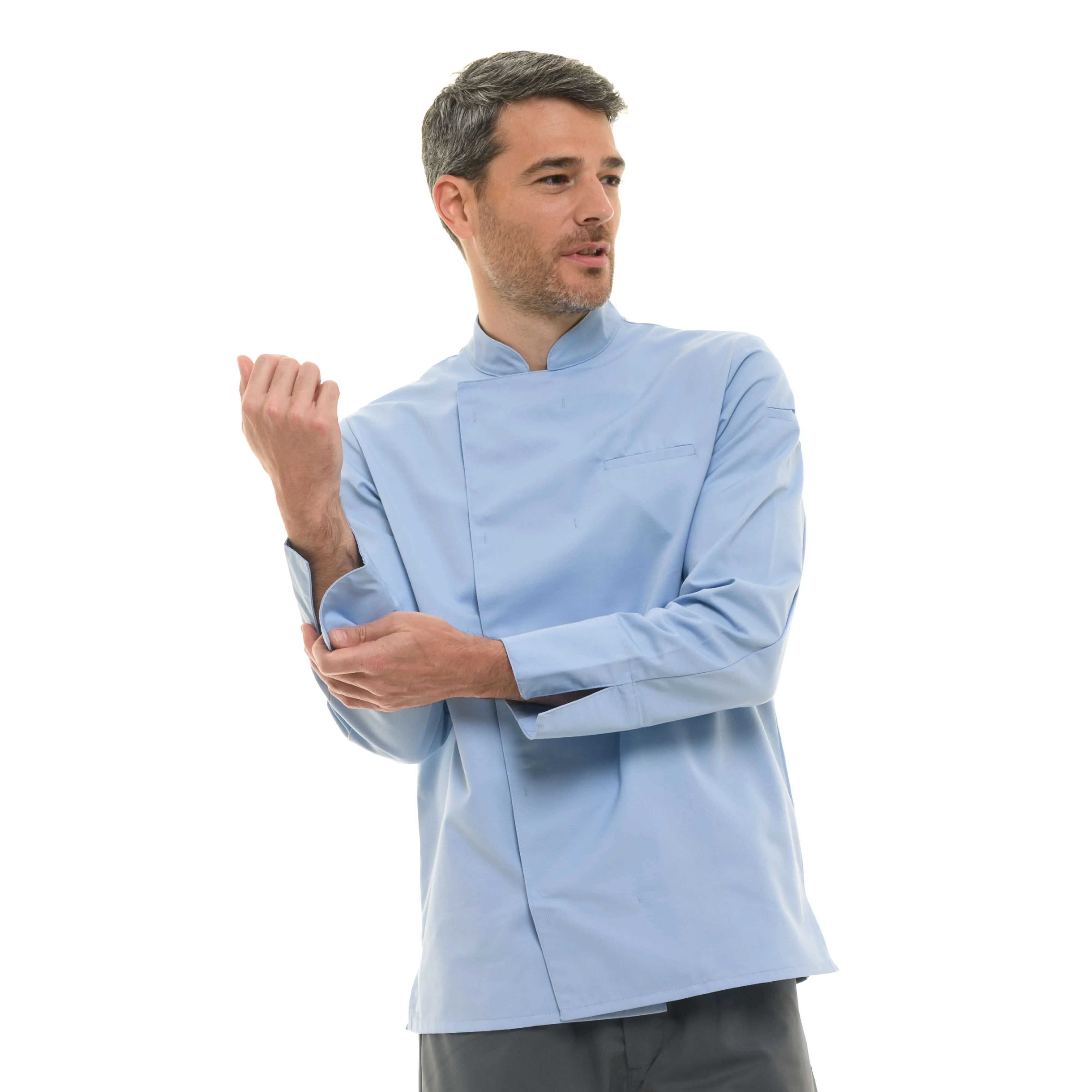 Men's Long Sleeve Sky Blue Chef's Coat  - MANELLI