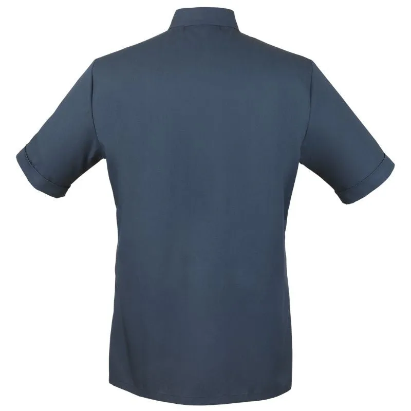 Men's Ocean Blue Short Sleeve Kitchen Coat with Black Piping - ROBUR