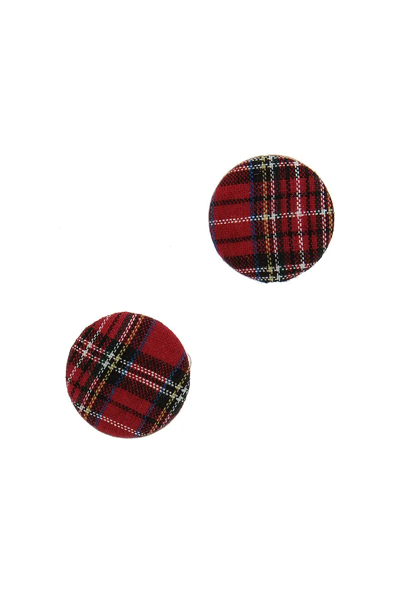 Merry Tartan Plaid Button Earrings