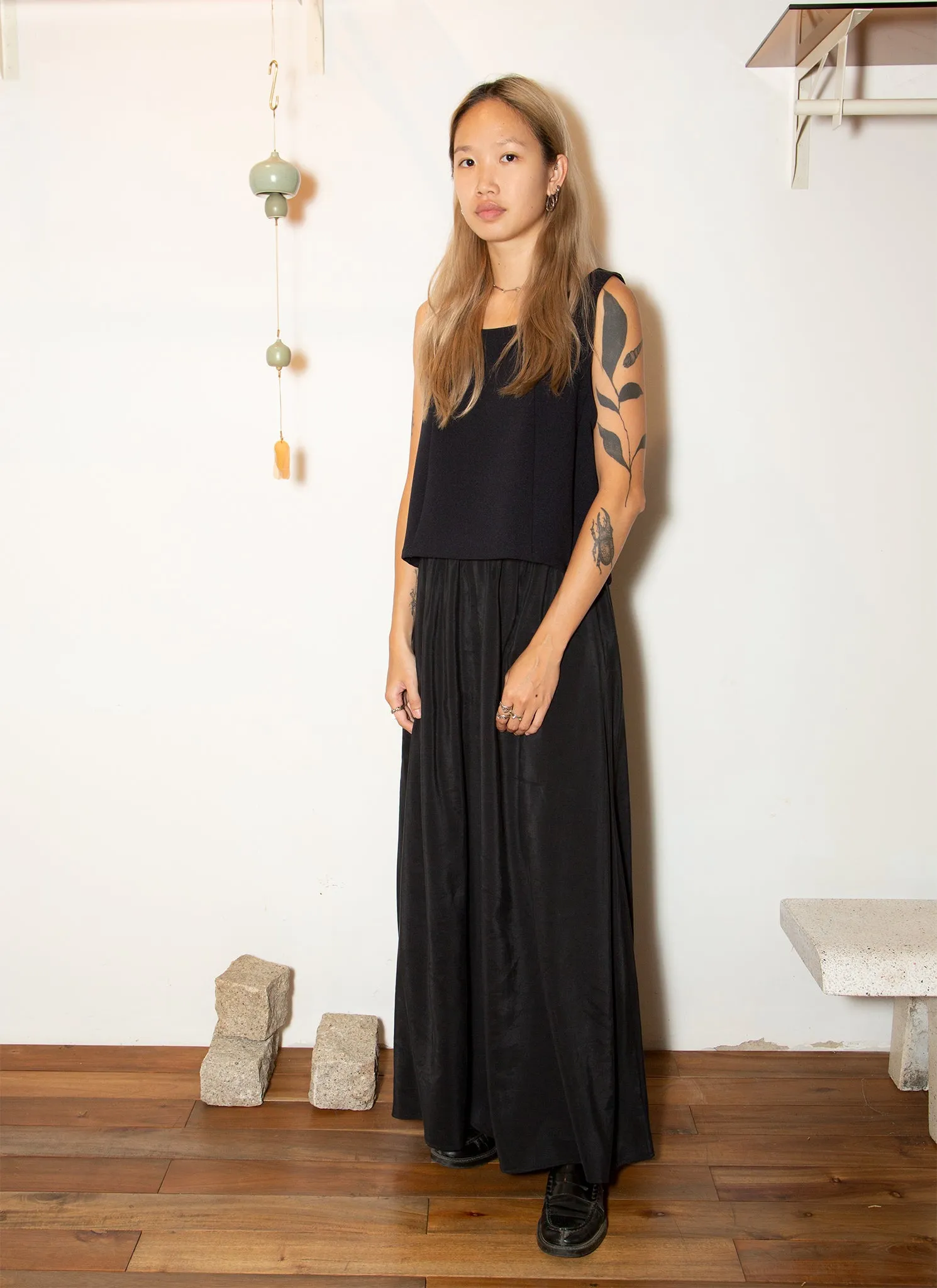 Ochna Long Wide Leg Pocket Pant w/ Elastic in Meteorite Black