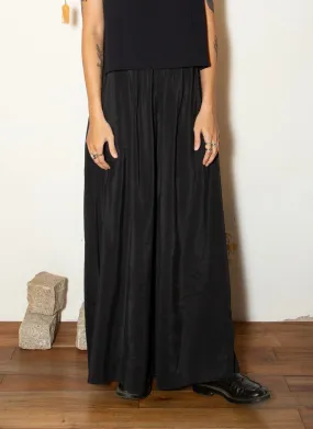 Ochna Long Wide Leg Pocket Pant w/ Elastic in Meteorite Black