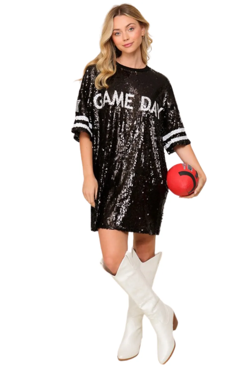 OVERSIZED GAME DAY SEQUIN TUNIC | BLACK