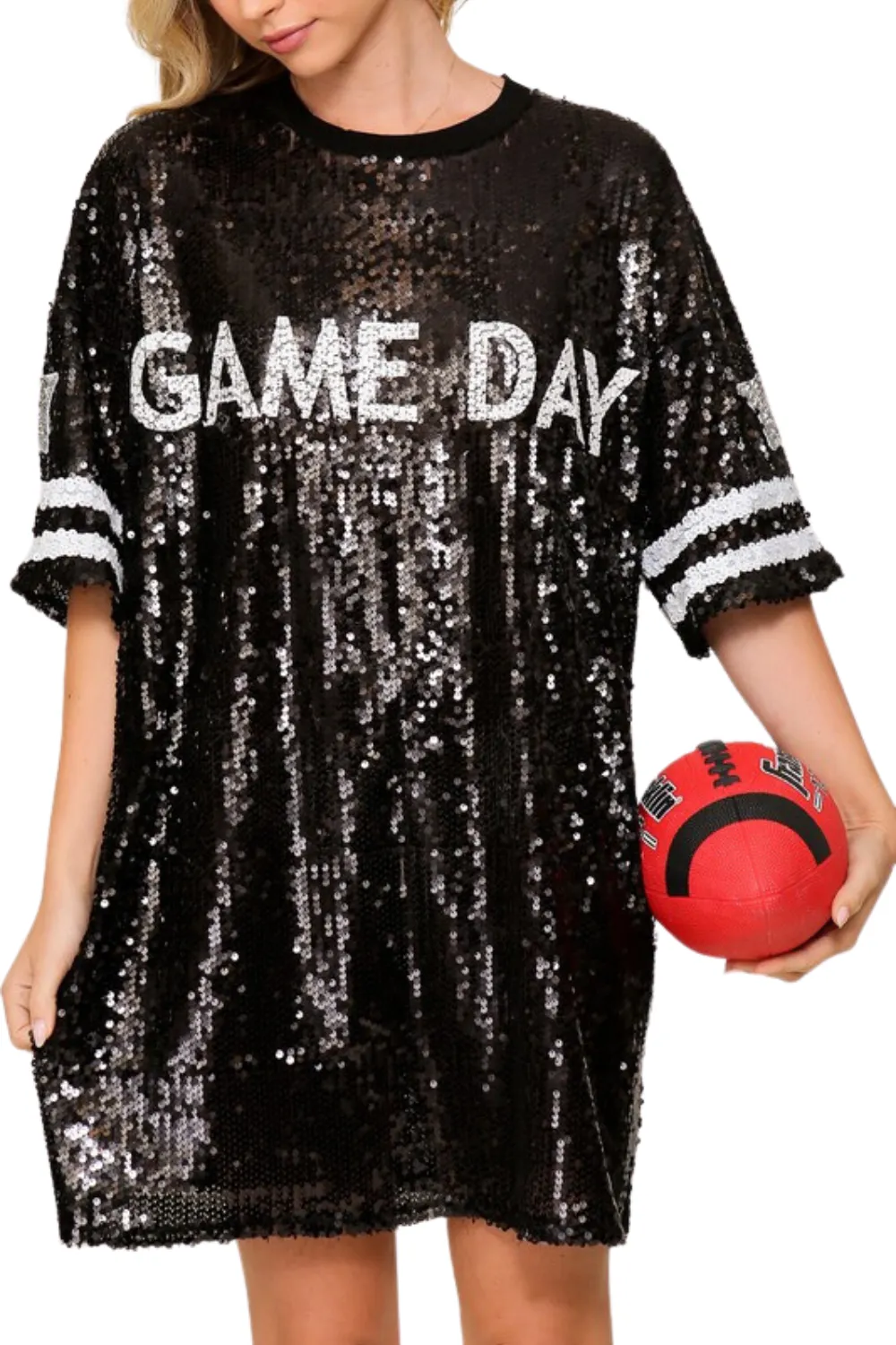 OVERSIZED GAME DAY SEQUIN TUNIC | BLACK