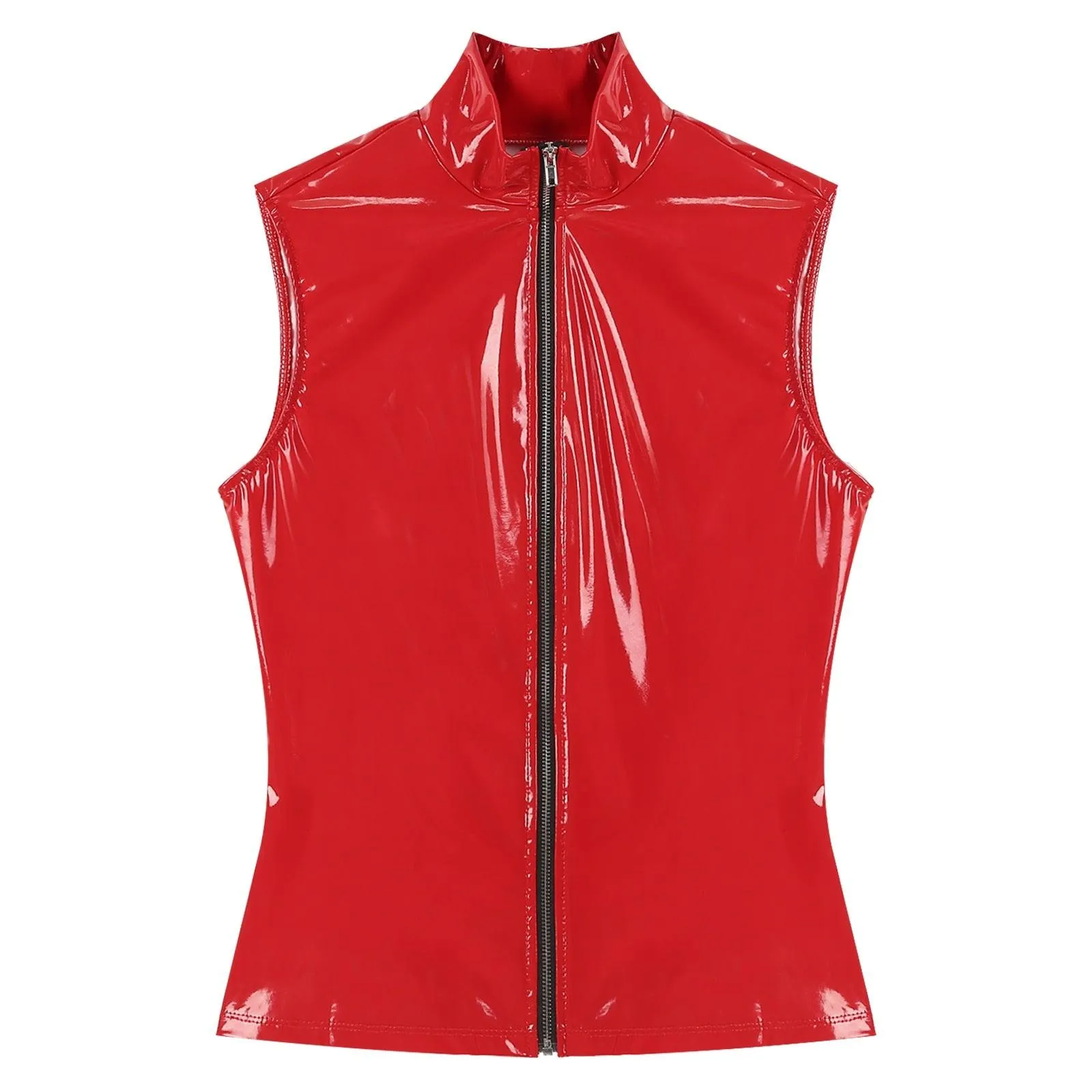 Patent Leather Stand Collar Vest