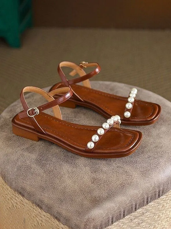 Pearl Square Toe Strap Sandals