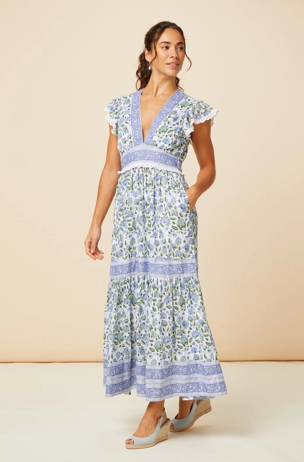 Pippa Block Print Dress | Blue/Green