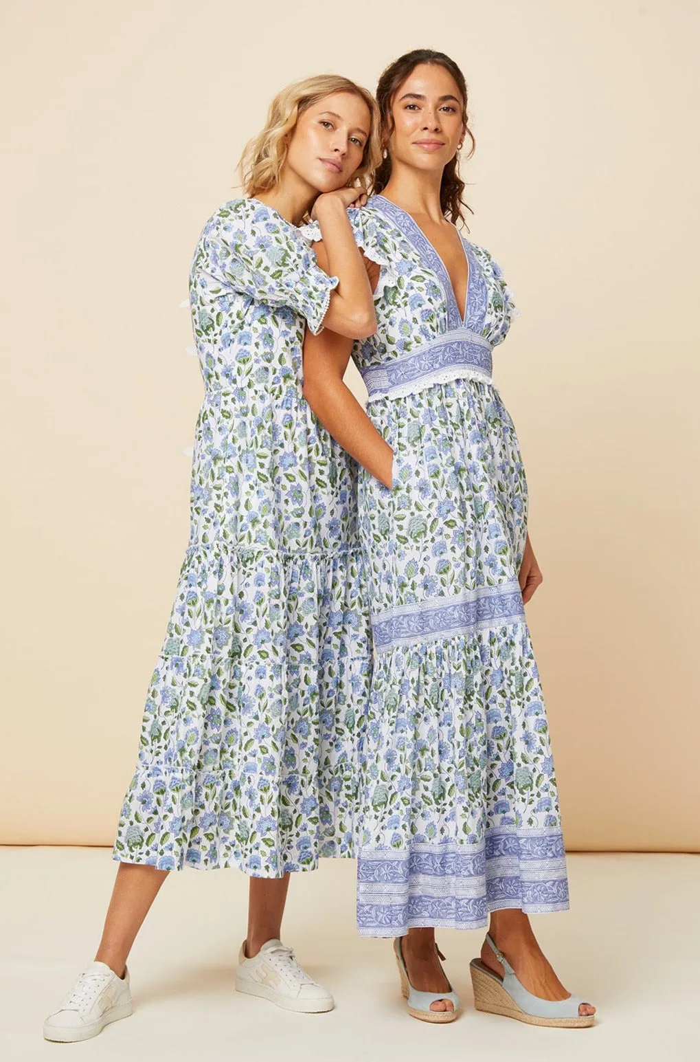 Pippa Block Print Dress | Blue/Green