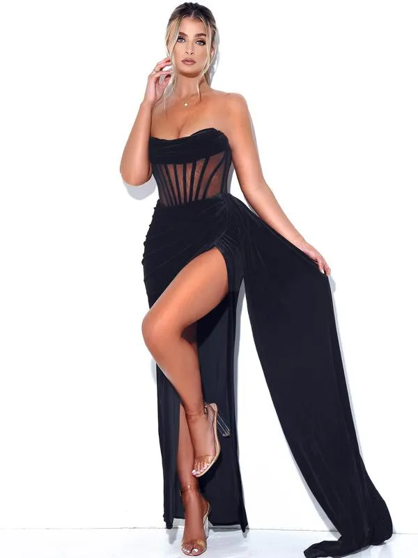 PRIYA VELVET CORSET GOWN - BLACK