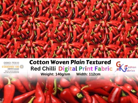 Quilted Cotton Woven Plain Textured Red Chili  Digital Print Fabric - D#26