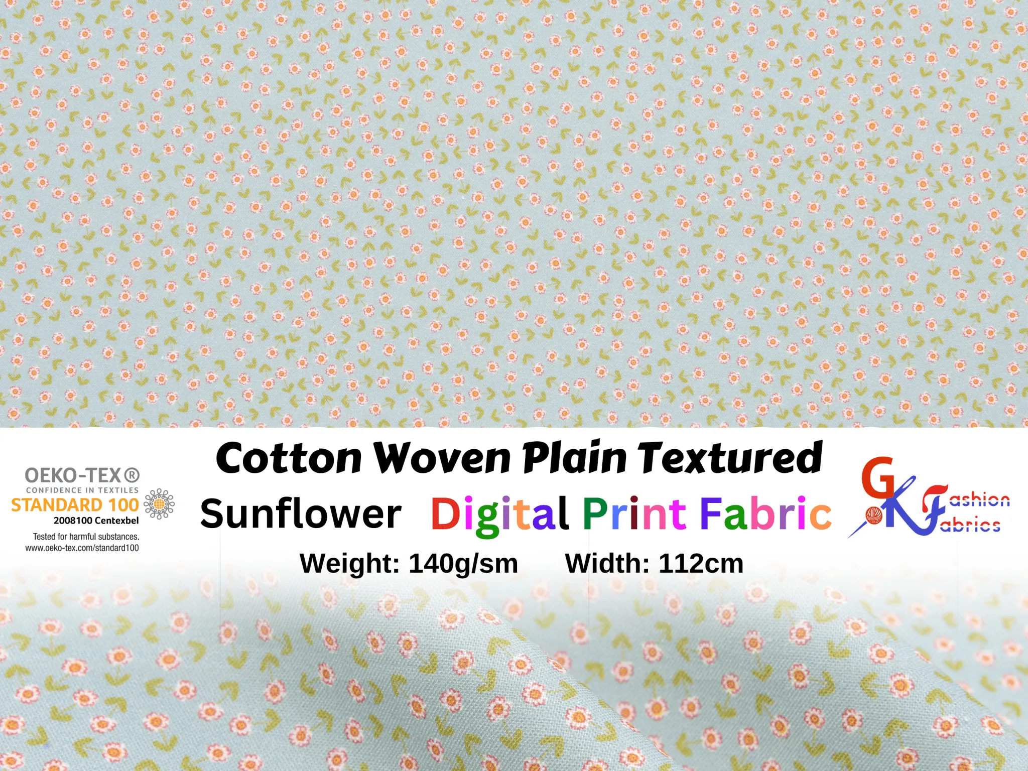 Quilted Cotton Woven Plain Textured Sunflower Digital Print Fabric - D#35