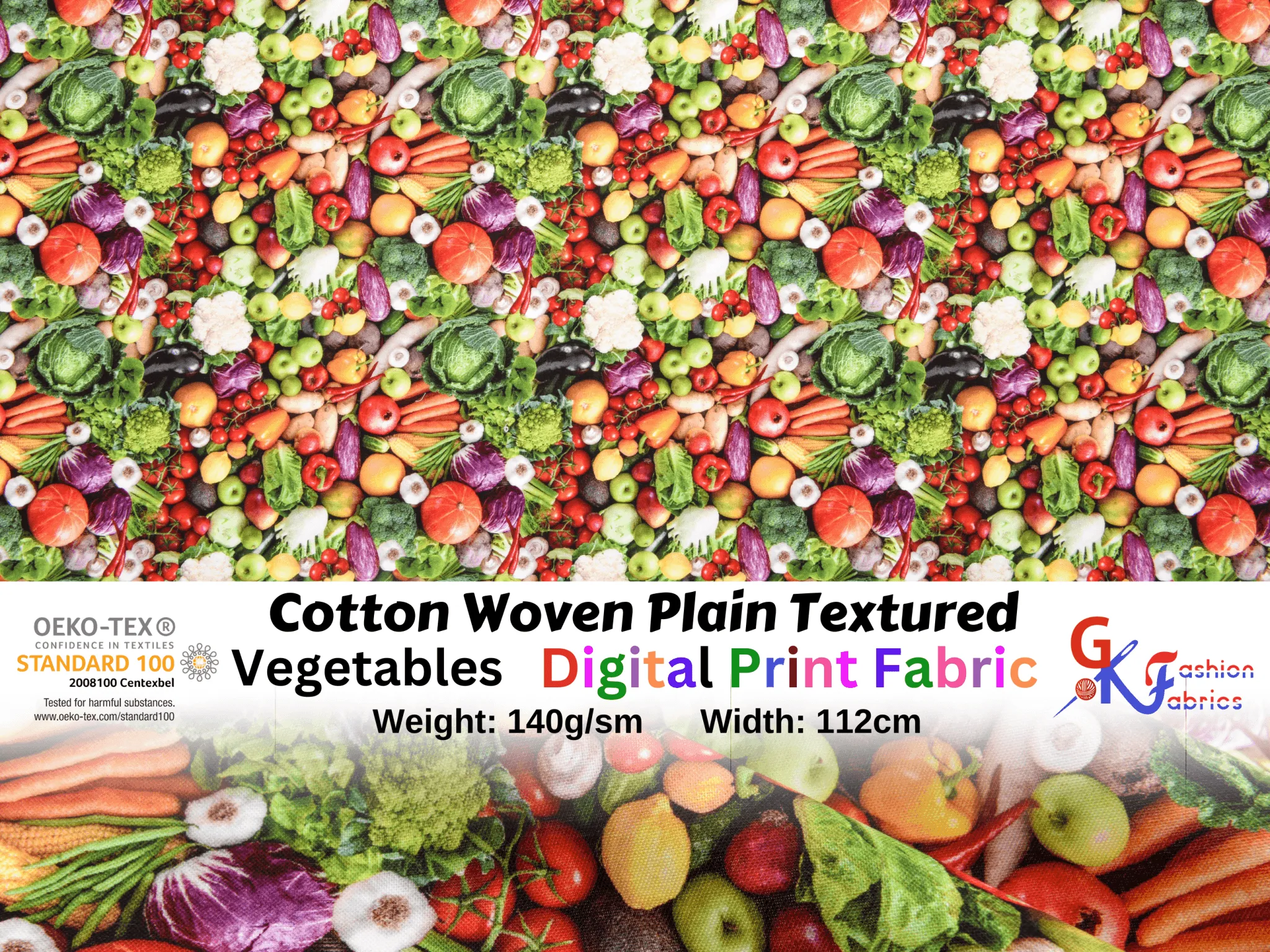 Quilted Cotton Woven Plain Textured Vegetables Digital Print Fabric - D#27