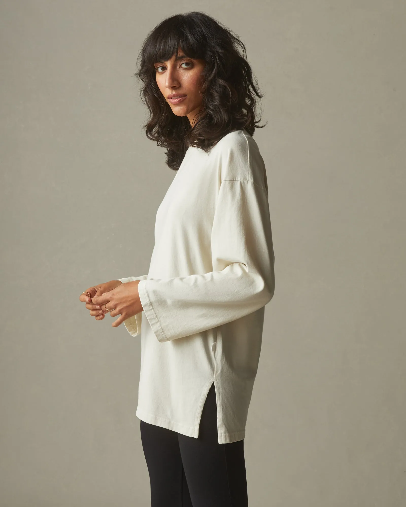 Relaxed Cotton Long Sleeve Tee - Turtledove