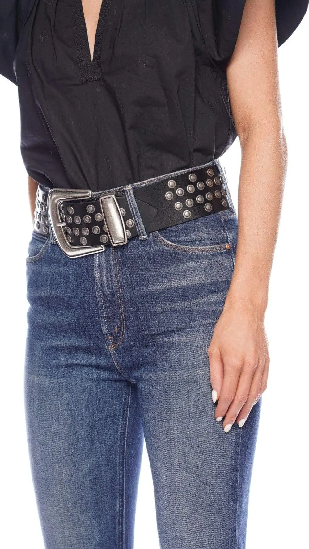 Reol Black Leather Studded Belt