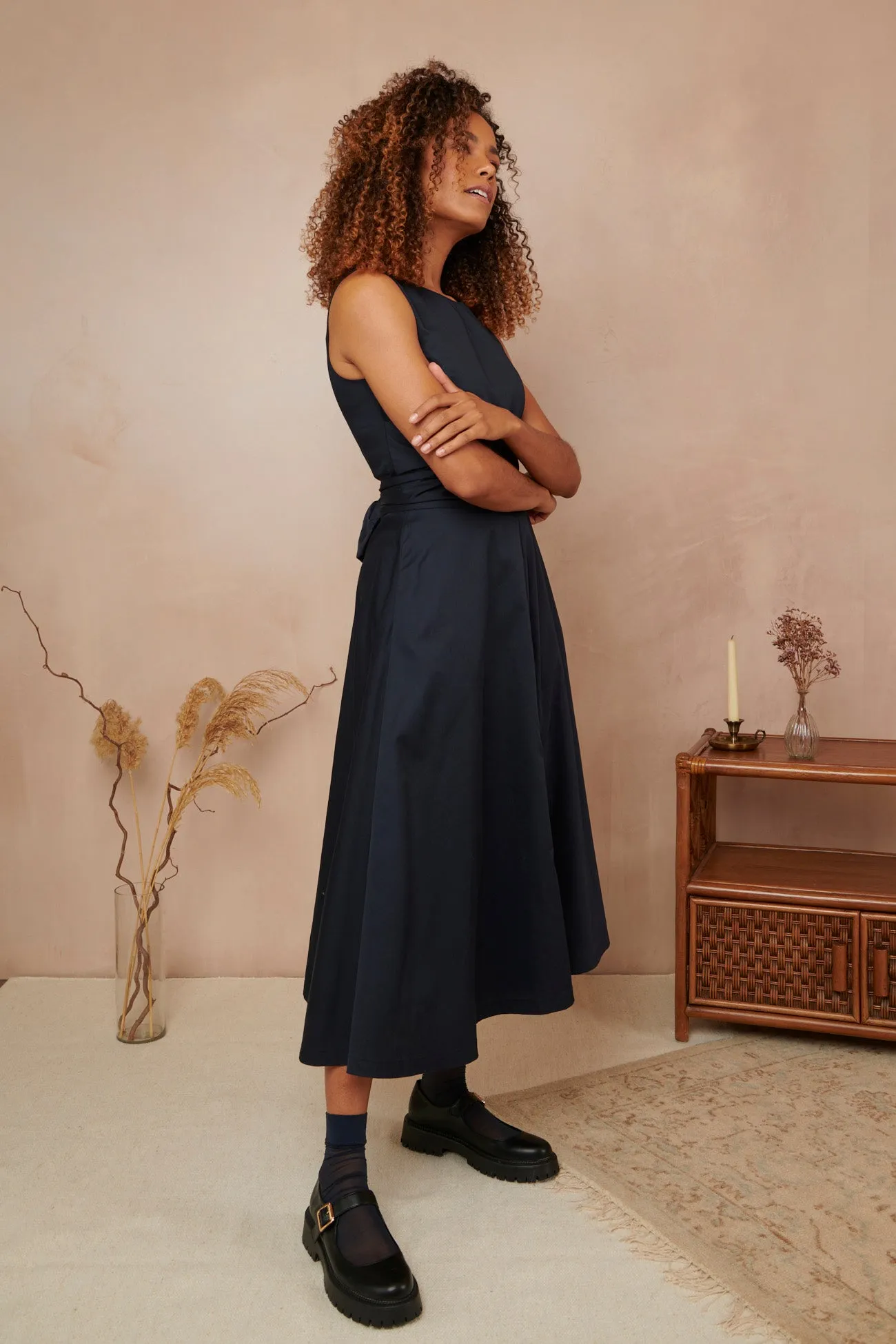 Roberta Cotton Satin Midnight Navy Dress