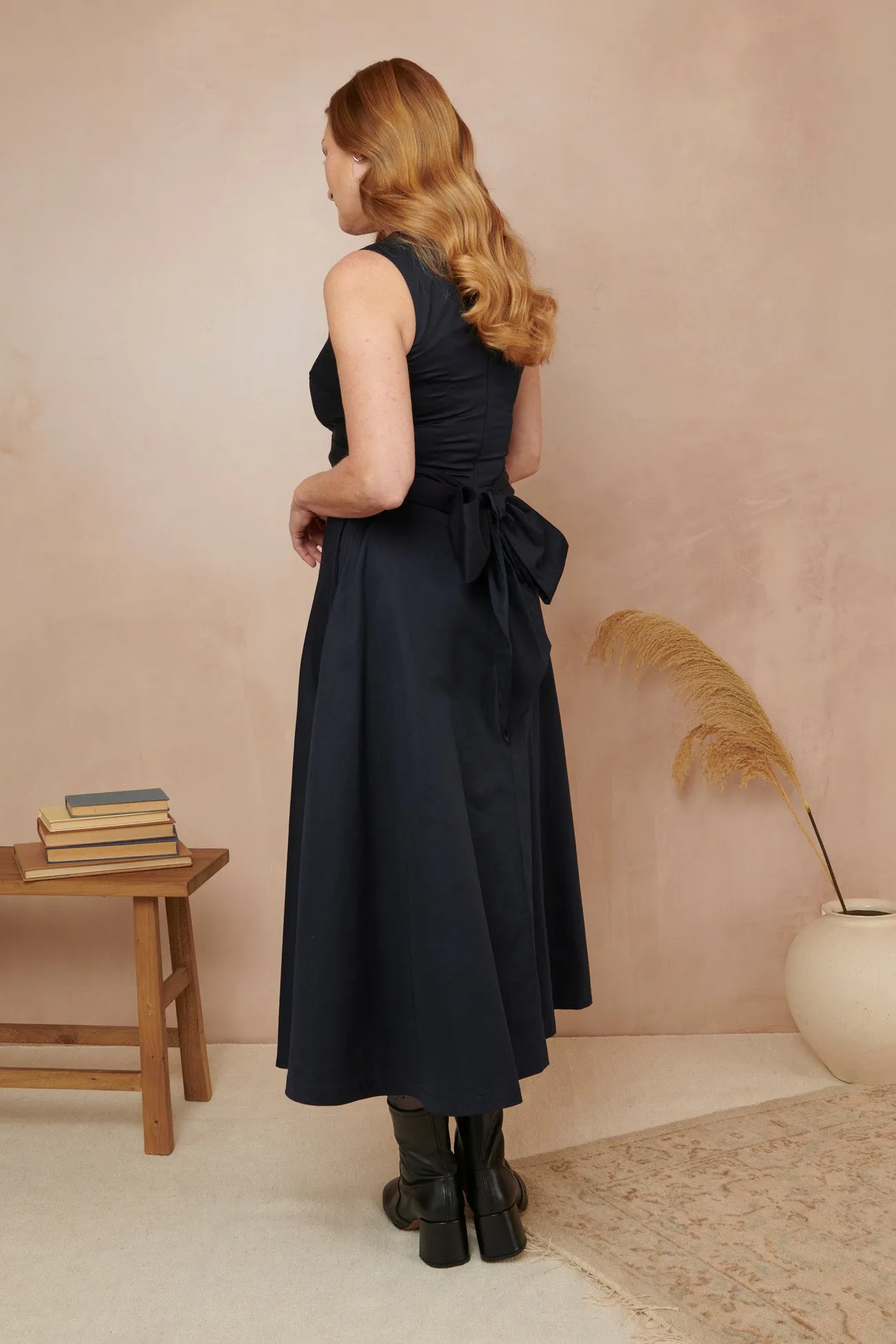 Roberta Cotton Satin Midnight Navy Dress