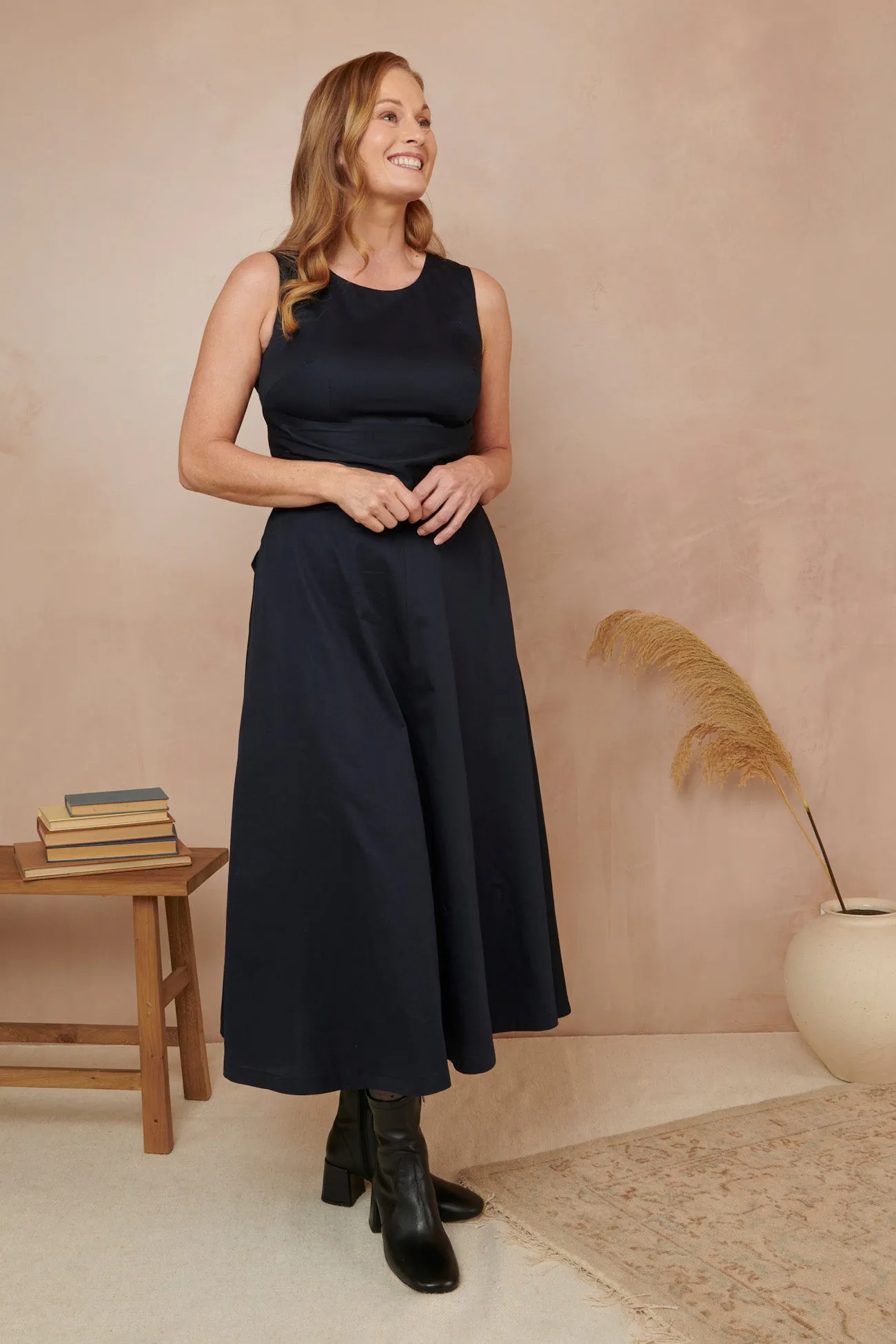 Roberta Cotton Satin Midnight Navy Dress