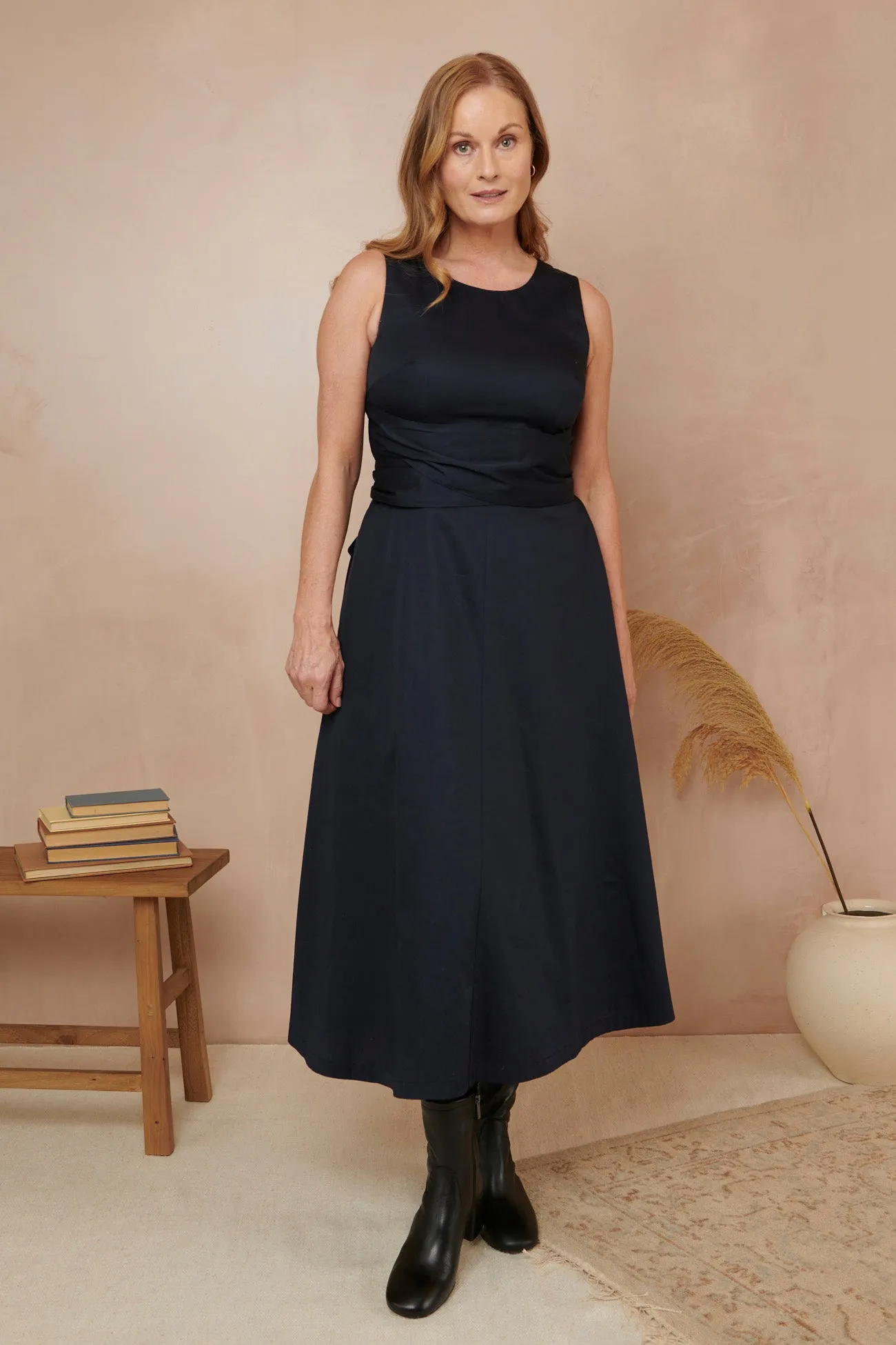 Roberta Cotton Satin Midnight Navy Dress