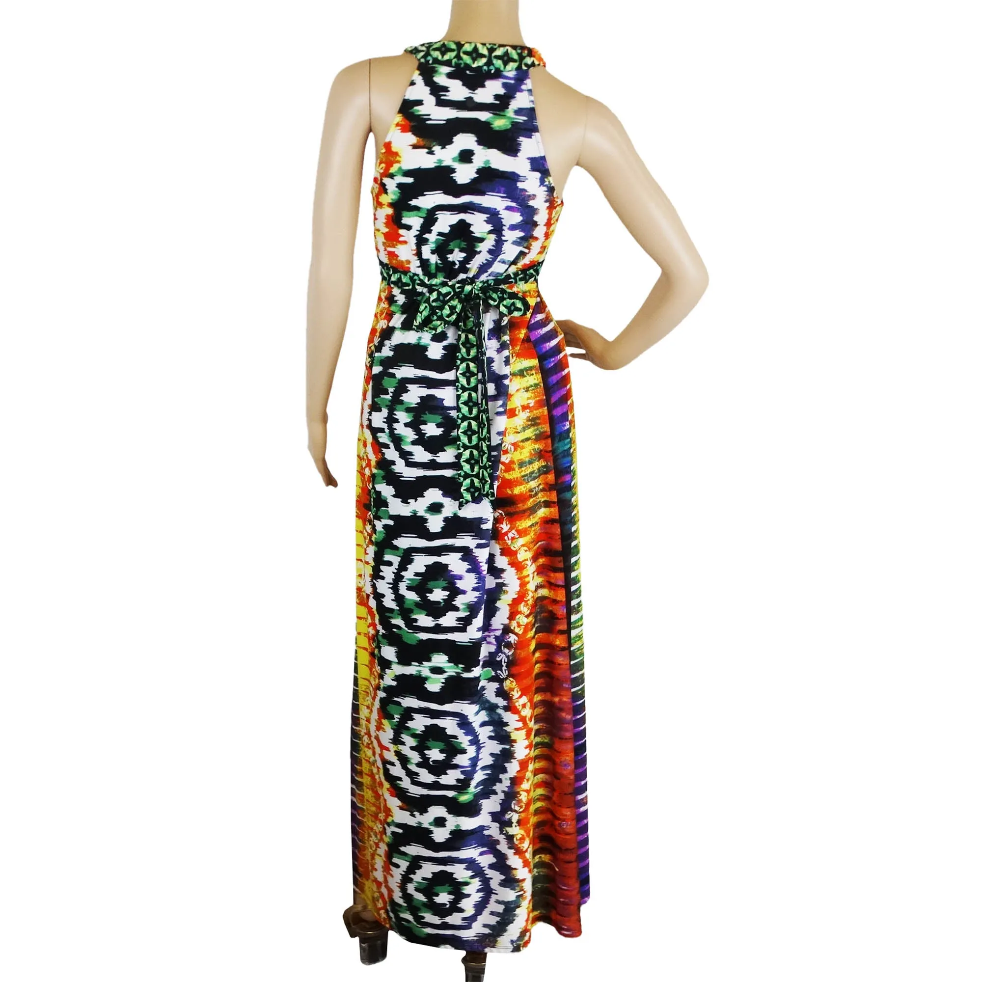 Roz & Ali Abstract Beaded Maxi Dress with Medallions, Size 6