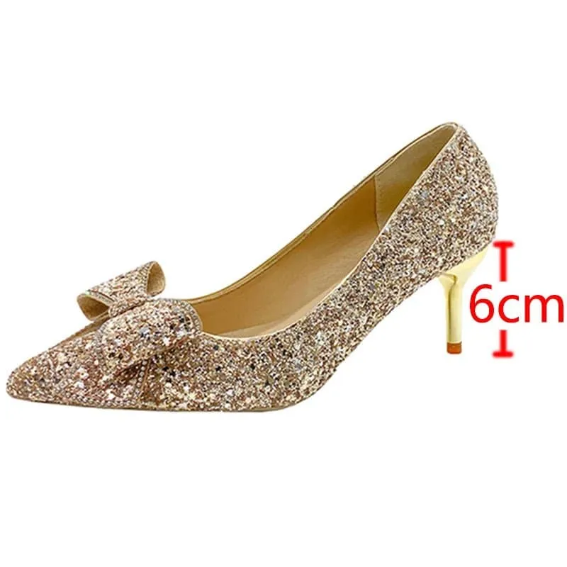 Shiny Glitter Pumps - Sparkling Sequined Cloth High Heels for Women