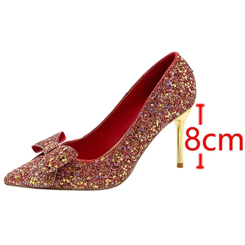 Shiny Glitter Pumps - Sparkling Sequined Cloth High Heels for Women